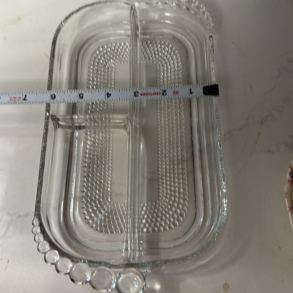 Duncan miller teardrop patter oblong 3 section serving dish vintage heavy glass - Picture 3 of 7
